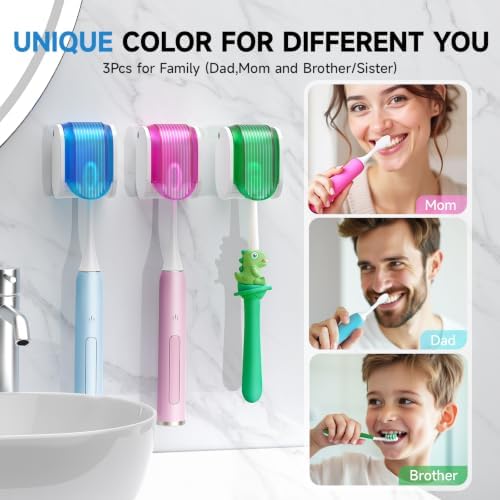 Toothbrush Holders for Bathrooms【Upgrade Single Slot Design】 Toothbrush Holder Wall Mounted with Cover Moisture-Proof and Dust-Proof Toothbrush Storage Organizer for Shower Family and Travel 3PCS - Image 2