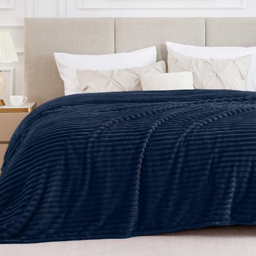 BEDELITE Ribbed King Size Blanket for Bed, Navy, 108"x90" by BEDELITE