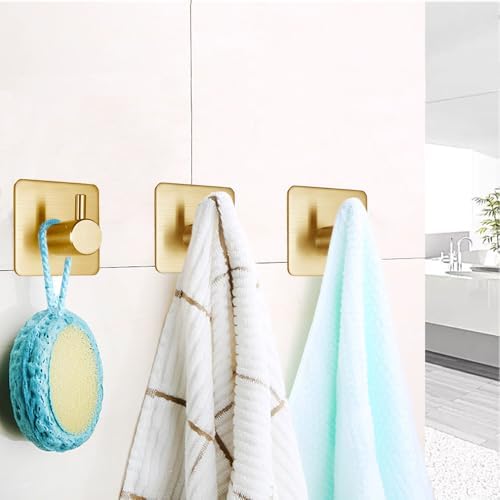 Fotosnow Gold Adhesive Hooks 15LB (Max), Non Tarnish Sticky Hooks for Hanging Towels, Coat, Backpack, Purse, Hat, Key, Self-Adhesive Towel Holder for Shower Closet Bathroom-4 Packs - Image 4