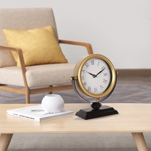 Vintage Table Clock Silent Mantel Gold Analog 8.3×9.1in - Image 5