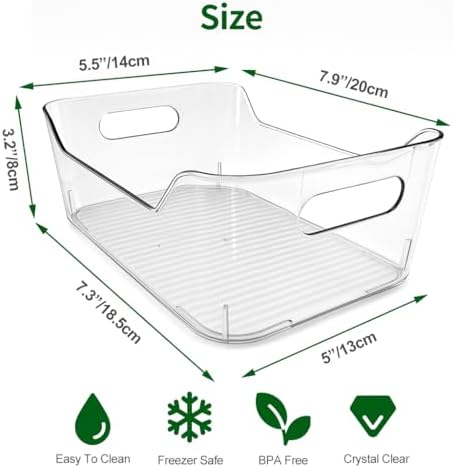 4 Pack Acrylic Pantry Storage Bins, Storage Bins for Cabinets, Clear Bins for Pantry, Cabinets, Organizing, Fridge, Kitchen (7.9” x 5.5” x 3.2”) - Image 2