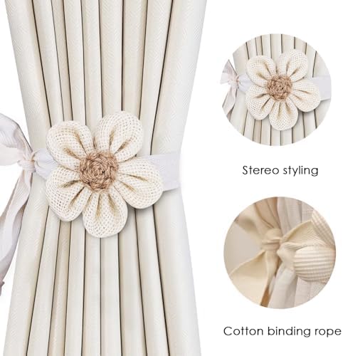 SRG Curtain Tiebacks for Curtains 4 Pack, Decorative Curtain Holdbacks for Drapes, Handmade Tie Backs No Drilling for Home Bedroom Window Decor – Sunflower Khaki - Image 4
