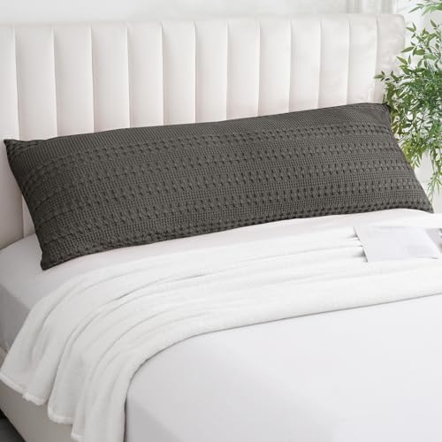 PHF 100% Cotton Waffle Body Pillowcase with Zipper, 1 Pack 20" x 54" Soft Skin-Friendly Pillow Sham, No Filling, Aesthetic Woven and Breathable Waffle Weave Body Pillow Cover for Bed, Charcoal Grey - Image 2