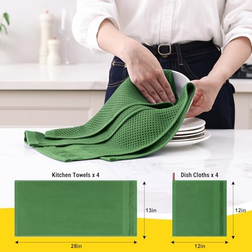 Homaxy Kitchen Towels and Dishcloths Set, Set of 10, Grass Green - Image 2