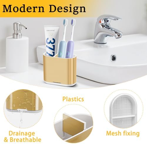 Toothbrush Holders Toothpaste Organizer for Bathrooms, Gold, Small - Image 2