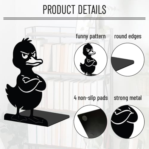 WADORN 1 Pair Metal Bookends for Shelves, Funny Duck Heavy Duty Book Ends - Image 3