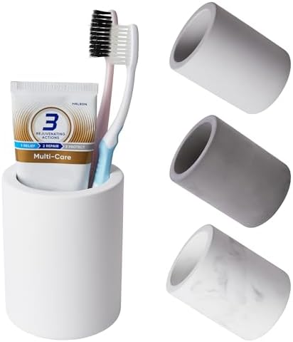 Drying Stone Toothbrush Holder, Diatomite Toothbrush Holders for Bathroom Counter, Quick Drying Electric Toothbrush and Toothpaste Holder Bathroom Organizer, White by Amviner