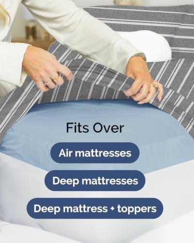 CGK Linens 2 Pack Extra Deep Queen Fitted Sheets - Grey Stripes - Image 7