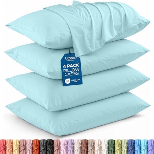 Pillow Covers Queen Size Set of 4, Soft and Comfy Pillow Cases, Spa Blue by UTOPIABEDDING