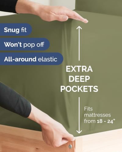 CGK Linens 2 Pack Extra Deep Cal King Fitted Sheets - Sage Green - Image 2