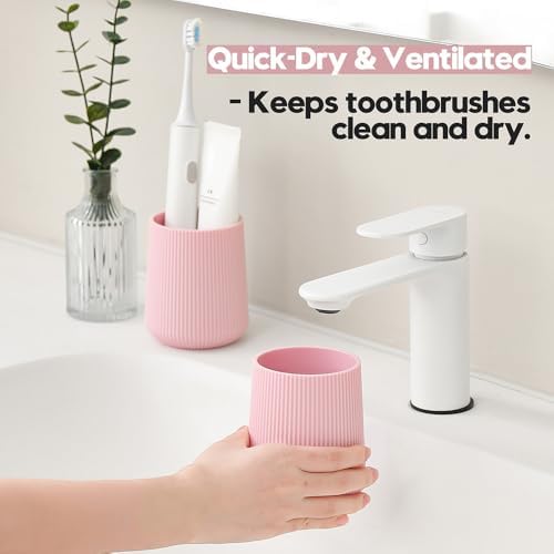 YAUKPH Pink Striped Toothbrush Holder - Image 3