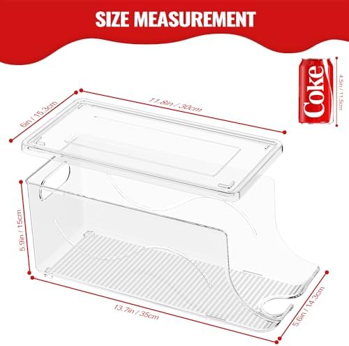 SCAVATA 4 Pack Stackable Refrigerator Organizer, Soda Can Dispenser Pop Cans Container Beverage Holder with Lid for Fridge, Freezer, Kitchen, Clear Plastic Storage Bins-Holds 10 Cans Each - Image 4