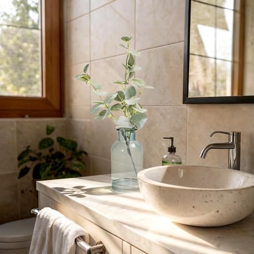 19" Artificial Eucalyptus Stems in Glass Vase with Faux Water - Image 4
