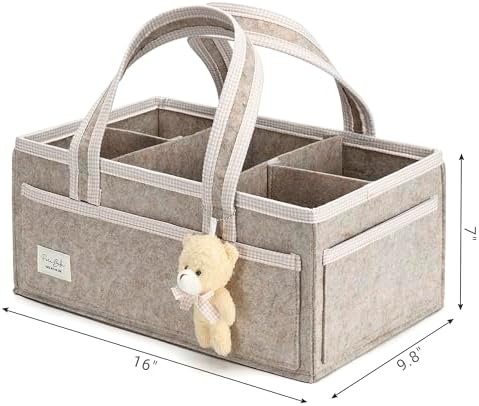 PeraBella Baby Diaper Caddy Organizer, XL Baby Basket Shower Gift Caddy, Portable Felt Changing Table Basket, Nursery Storage Bin, Newborn Boy and Girl Essentials for Registry, Car Diaper Organizer - Image 6