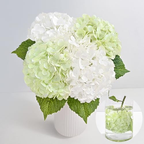 4Pcs 21in Latex Real Touch Hydrangea Artificial Flowers (Mixed White&Green) by MARTINEMALL
