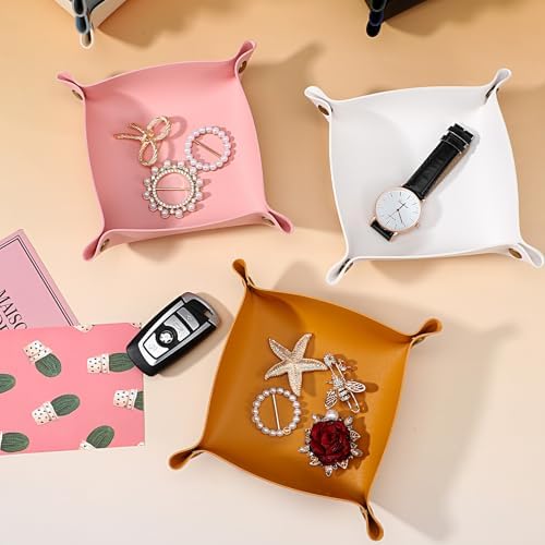 24 Pcs Leather Valet Tray, 12 Colors Portable Catchall Organizer, Jewelry Key Phone Wallet Coin Tray for Travel Entryway Desk Bedside Nightstand Storage - Image 5
