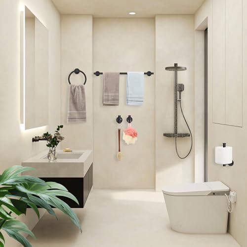 4 Piece Matte Black Stainless Steel Bathroom Hardware Set Include Hand Towel Ring, Toilet Paper Holder,and 2 Robe Towel Hooks,Bathroom Accessories Kit - Image 7