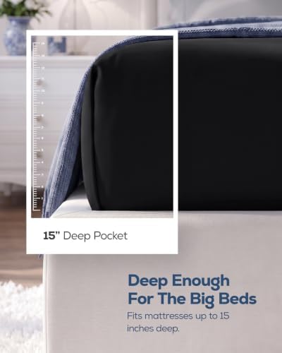 King Fitted Sheet, Ultra Soft Fits Up to 15 Inch Deep Pocket, Black - Image 2