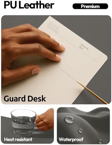 YSAGi Leather Desk Protector, Office Mat, Large Mouse Mat, Non-Slip PU Leather Blotter, Laptop Desk, Waterproof Writing Pad for Office and Home (Dark Grey, 23.6" x 13.8") - Image 3