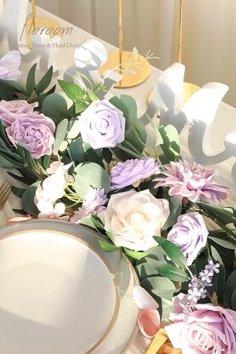 Floroom Lavender Violet Lilac Artificial Flowers Fake Roses Peonies Dahlias Greenery Combo Box Set for DIY Purple Wedding Bouquets Bridal Shower Centerpieces Floral Arrangements Party Table Decoration - Image 2