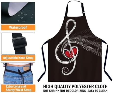 Music Notes with red heart Kitchen Apron for Women Men, Adjustable Apron Chef Bakers Apron Cooking Apron Cooking Baking Gardening, 31 X 27 Inch - Image 3