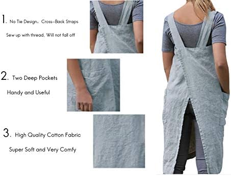 Larmliss Women's Pinafore Square Apron Baking Cooking Gardening Works Cross Back Cotton/Linen Blend Dress with 2 Pockets - Image 3