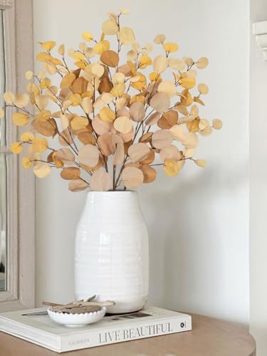 DILATATA Artificial Yellow Eucalyptus Stems – 34” Silk Silver Dollar Leaves, Set of 5 – Faux Eucalyptus Branches for DIY Bouquets, Floral Arrangements, Centerpieces, Wedding & Home Décor - Image 4
