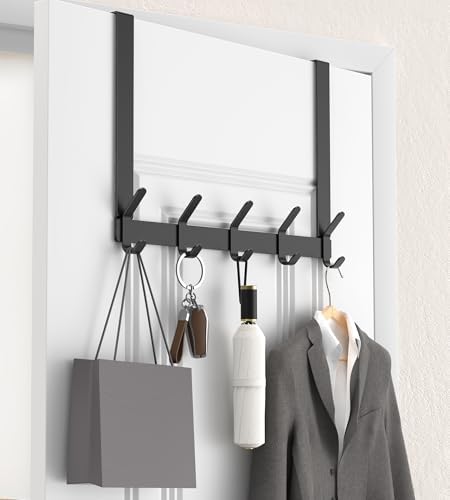KitchLife Long Over The Door Hooks Hanger with 15.75 inches Extended Arms, Fit 1-3/4" Doors, J40U, Thickened Bathroom Towel Rack Organization, 1 Pack, Matte Black by OverDoorHooksKitchenSupplies