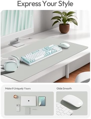 YSAGi Leather Desk Protector, Office Mat, Large Mouse Mat, Non-Slip PU Leather Blotter, Laptop Desk, Waterproof Writing Pad for Office and Home (Light Grey, 47" x 17") - Image 2