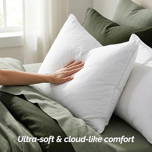 Elegant Comfort Luxury Down Feather 100% Cotton Cover Standard/Queen Size Set of 2 Pillows, Soft and Supportive Premium Hotel Quality Sleeping Pillows for Back, Side and Stomach Sleepers - Image 3