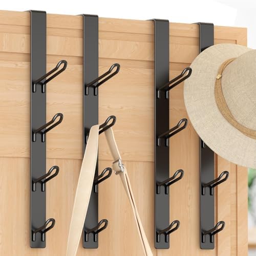 niffgaff 16 Hook Over The Door Hooks, Vertical Over The Door Towel Rack, Over Door Hook, Over The Door Hanger, for Towel and Clothes Hangers, Black, 4 Pack,12.28'',for 1.7'' Door by niffgaff