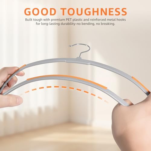 Yolife Plastic Clothes Hangers 50 Pack with Non-Slip Pads, 17.5" L × 8.3" H Heavy Duty Hanger with 360° Swivel Metal Hook, Slim Space Saving Hangers for Closet Organizer, Gray & Orange - Image 7
