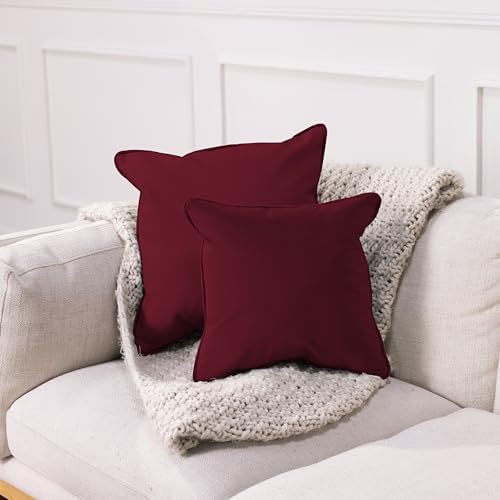 FDP 18" x 18" Velvet and Vinyl Square Pillow Set with Piping Decorative Throw Pillow for Home Dcor in Living Room, Bedroom or Lounge (2-Pack) - Bordeaux, 15162-349 - Image 6