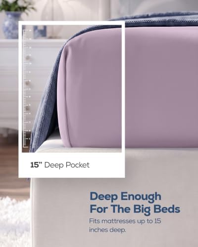 Twin Fitted Sheet, Ultra Soft Fits Up to 15 Inch Deep Pocket, Lavender - Image 2