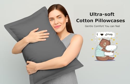 2 Pack Pillow Shams King Size 20x40 – 600 Thread Count 100% Organic Cotton Grey Pillow Covers with 2 Inch Decorative Flange, Soft & Smooth Premium Hotel-Quality Pillowcases Set of 2 - Image 5