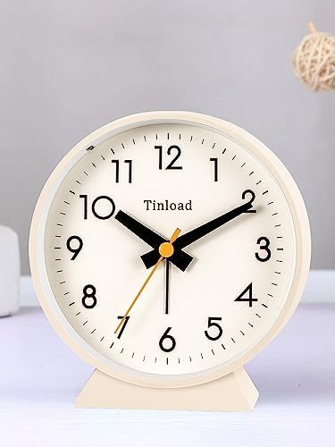 Tinload 4.5" Battery Operated Antique Retro Analog Alarm Clock, Small Silent Bedside Desk Clock,Lighted on Demand, Battery Operated, Snooze, for Living Room, Bedroom, Bedside, Desk(Cream) - Image 6