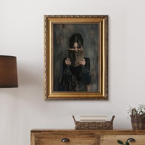 Gold Framed Canvas Wall Art Print, Victorian Woman Painting Picture, Vintage Portrait Oil Painting Wall Decor, Moody Reading Nook Painting for Bedroom Bathroom Wall Art, Dark Academia Decor 16''x24'' - Image 4