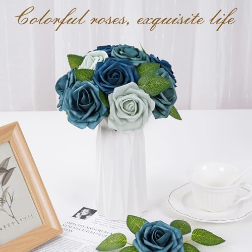 BLEUM CADE 36Pcs Artificial Flowers Fake Foam Roses with Stems for Wedding - Image 5