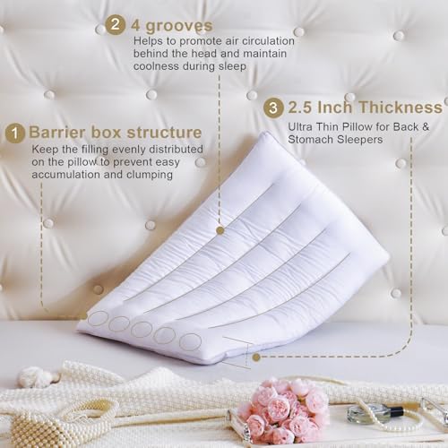 Thin Pillow for Stomach and Back Sleeper Low Pillow Flat Bed Pillow Flat Design Pillows Ultra Slim 2.5 Inches Deeper Sleep (Pack of 1) - Image 5