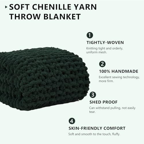 L'AGRATY Chunky Knit Throw Blanket for Couch, 40 x 50 Inches, Olive Green - Image 4