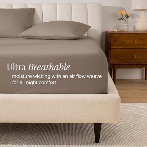 Bare Home 100% Organic Cotton Percale Fitted Sheet (Twin XL, Taupe) - Image 3