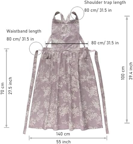 Floral Cotton Waterproof Adult Kitchen Apron Adjustable Cooking Baking Garden Chef Apron with Pocket - Image 2