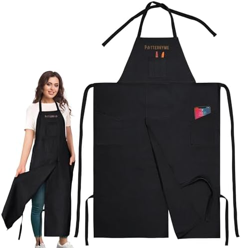 Full Coverage Pottery Apron Split Leg - 100% Cotton Canvas Potter's & Ceramics Aprons with Pockets for Women & Men by Potterhyme