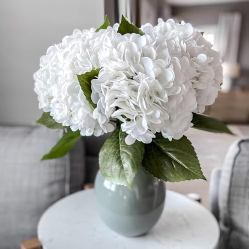 DUYONE 22" Real Soft Touch Hydrangea Artificial Flowers Realistic,Large Long Stem Fake Flowers Full Latex Faux,Wedding Bouquet,Party Home Decor,Garden Office Room Table Centerpieces White 4Pcs - Image 4