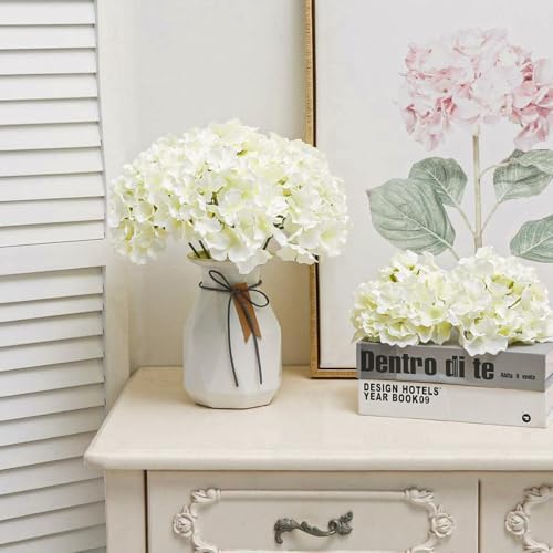 Fake White Hydrangea Artificial Flowers - Faux Silk Hydrangeas Flowers Heads with Stems Real Touch for Home Wedding Party Table Decor(CreamWhite,Pack of 10) - Image 2