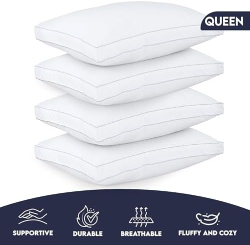Utopia Bedding Gusset Bed Pillow, Hotel Pillows Queen Size Set of 4, White - Image 4
