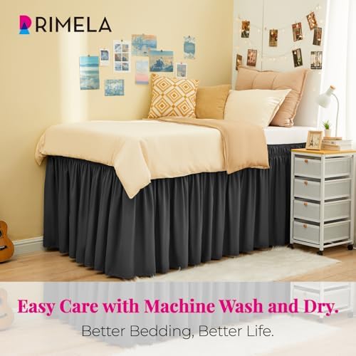 Dorm Bed Skirt Twin XL 32" Drop, College Dorm Room Essentials, Dark Grey - Image 2