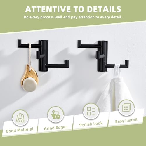Suyar Bathroom Towel Hook Matte Black, Swivel Coat Robe Holder with 3 Arms - Image 3