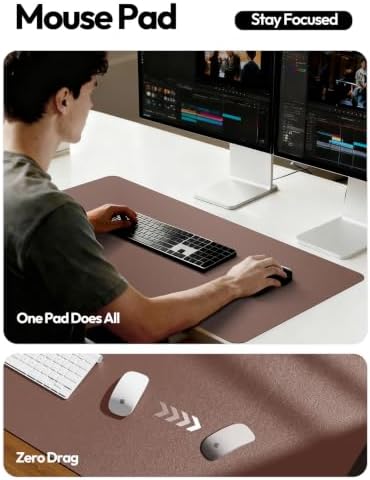 YSAGi Leather Desk Protector, Office Mat, Large Mouse Mat, Non-Slip PU Leather Blotter, Laptop Desk Mat, Waterproof Writing Pad for Office and Home(Chocolate, 40" x 24") - Image 5