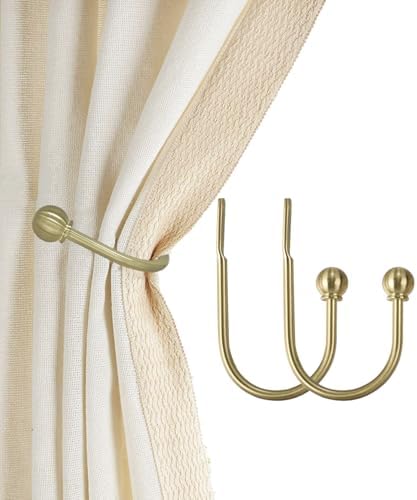 ARNORX Curtain Holdbacks, Hooks, 2 PCS，Solid Steel Hooks, Decorative French Ball End, Curtain Drapery Holdbacks, Wall Mounted, Curtain Tiebacks, Brass Brushed by ARNORX